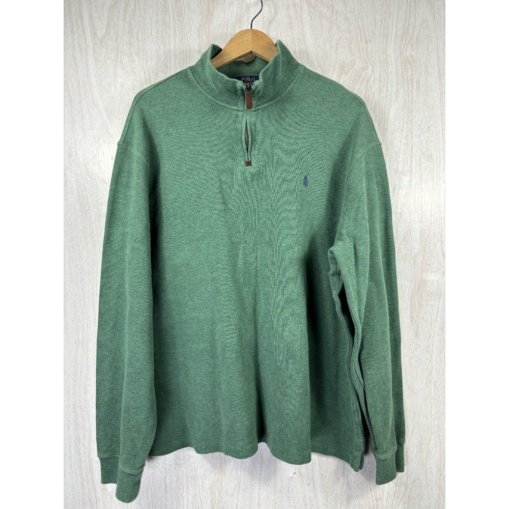 Polo Ralph Lauren Estate Rib Quarter Zip Pullover Mens XXL Green Blue Pony